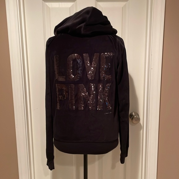 PINK Victoria's Secret Jackets & Blazers - Vintage 90’s Victoria’s Secret Zip Up Hoodie Love Pink Sequins in Black Size M